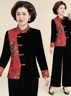 中老年妈妈春季金丝绒休闲套装
