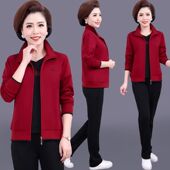 中老年妈妈春装 棉 运动服休闲外套女春秋阔太太洋气上衣服三件套装
