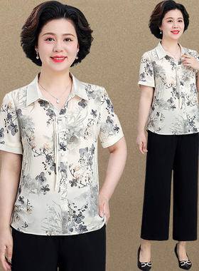 中老年妈妈夏季短袖休闲套装