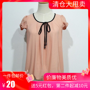 夏装19新款韩版纯色短袖雪纺衫雪纺短袖上衣小衫品牌折扣女装剪标