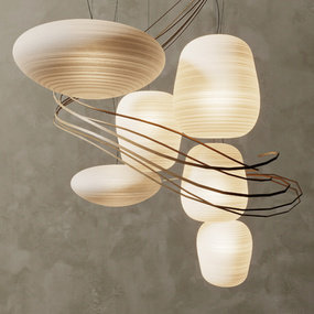 竹编玻璃组合环绕造型简约现代轻奢高级定制吊灯