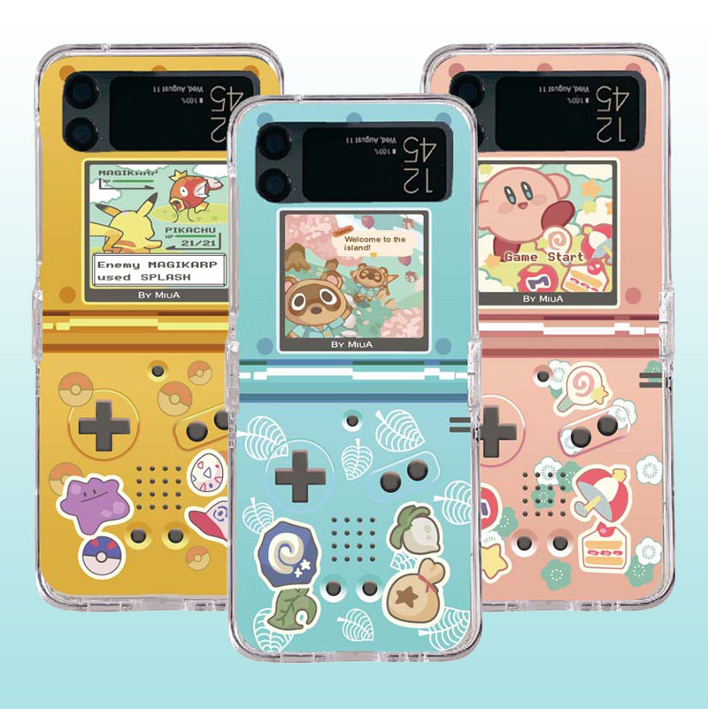适用Zflip6三星Zflip5代手机壳Zflip4上下折叠屏Zflip3手挂链情侣硬保护套森林岛星之卡比皮卡丘游戏机卡通女