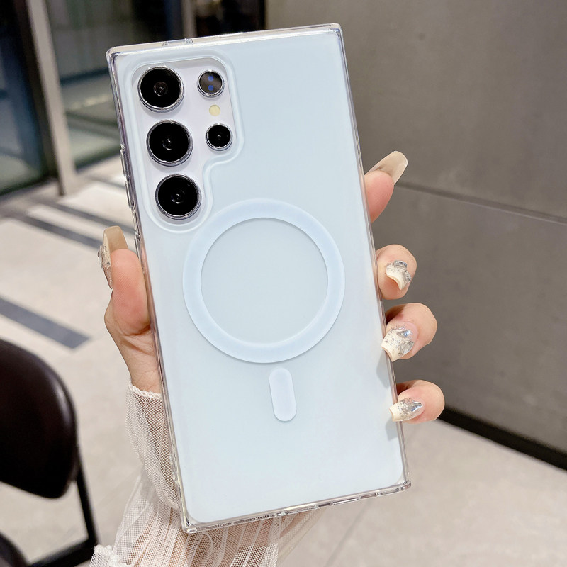 适用三星s22ultra/s23/23ultra/s24/24ultra/s24fe磁吸MagSafe手机壳马卡龙纯色小清新少女心无图案ins保护套