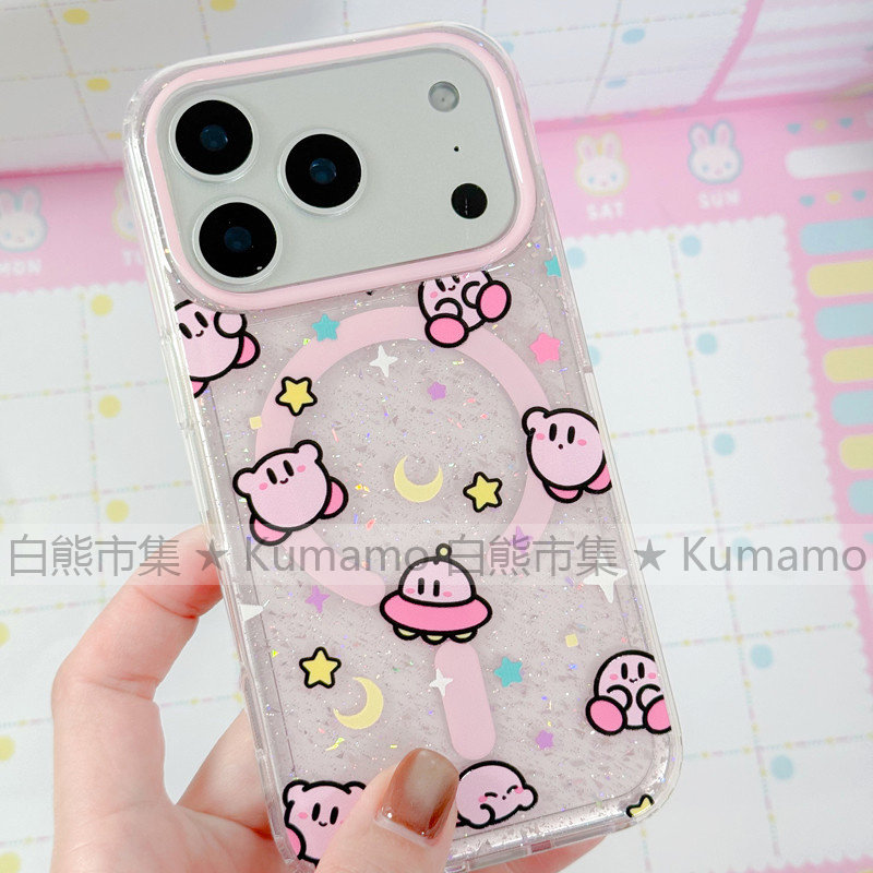 适用iphone17promax苹果17手机壳MagSafe磁吸16支架15星之卡比13可爱女闪粉无线充电17pro保护套三星s25ultra