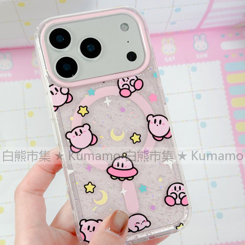 适用iphone17promax苹果17手机壳MagSafe磁吸16支架15星之卡比13可爱女闪粉无线充电17pro保护套三星s25ultra