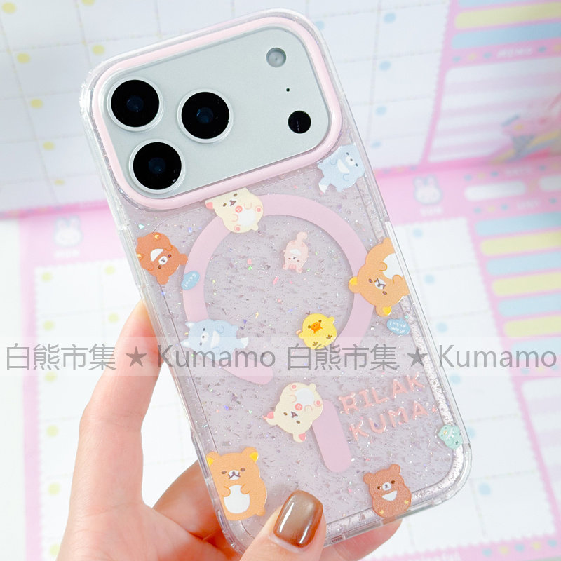 适用iphone17promax苹果17手机壳MagSafe磁吸16支架15轻松熊13拉拉熊女闪粉无线充电17pro保护套三星s25ultra