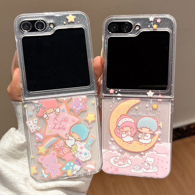 适用于zflip6代三星zflip7手机壳zflip5上下折叠屏透明保护套滴胶闪粉日系月亮星星双子星卡通可爱少女ins风