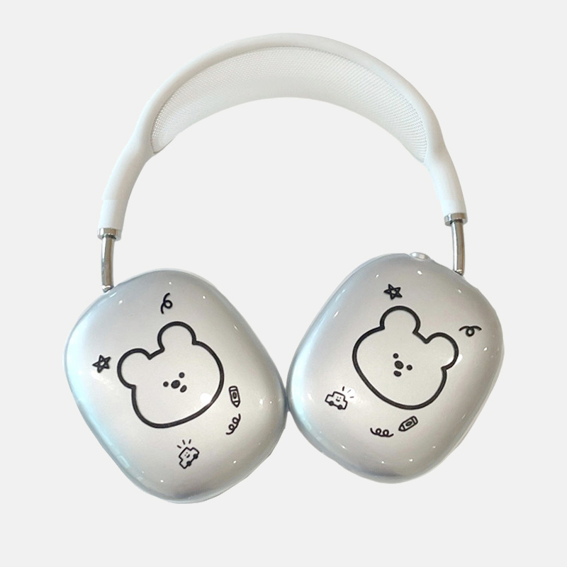 适用于苹果无线蓝牙耳机AirPods Max保护壳头戴式耳罩保护套收纳包硅胶透明软壳保护韩风ins线条小熊简约卡通
