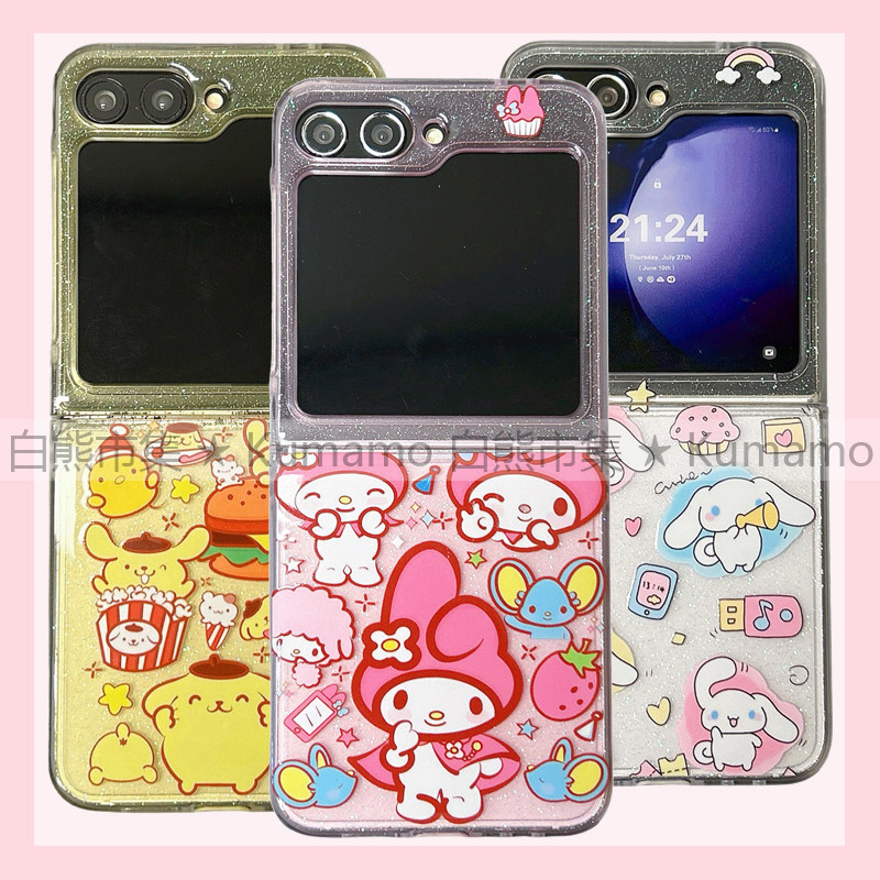 适用于zflip6代三星zflip7手机壳zflip5上下折叠屏透明保护套滴胶玉桂狗布丁美乐蒂库洛米硅胶立体挂绳卡通女