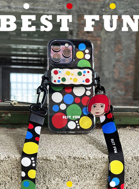 原创设计草间弥生彩色波点挂绳斜挎可背手机壳挂绳手腕手机链背夹