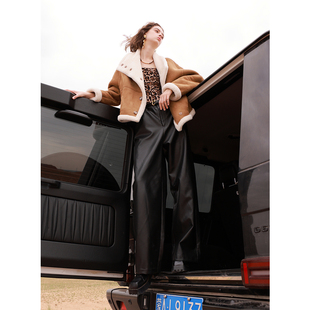 ibudu2024冬季新款仿麂皮颗粒绒环保皮草机车外套宽松潮酷