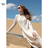 三彩2024冬季 新款 解构针织裙不对称镂空圆领连衣裙中长设计感女M