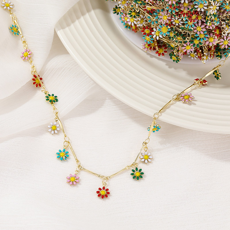 COPPER PACKAGE 14K REAL GOLD COLOR RETENTION HANGING MIXED COLOR DAISY CHAIN PLUM BLOSSOM CHAIN HANDMADE BRACELET DIY ACCESSORIES NECKLACE MATERIAL