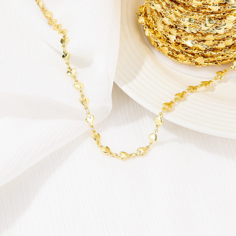 COLOR RETENTION DIY CHAIN COPPER PLATED 14K REAL GOLD SOLID PEACH HEART NECKLACE LOOSE CHAIN BRACELET ACCESSORIES MATERIAL HANDMADE ACCESSORIES