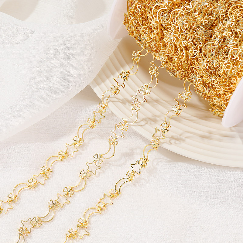 HANDMADE CHAIN COPPER PACKAGE 14K REAL GOLD STAR CHAIN MOON LOOSE CHAIN NECKLACE DIY MATERIAL ACCESSORIES BRACELET TASSEL JEWELRY