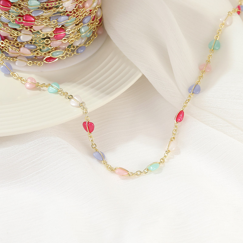 14K PACKAGE REAL GOLD COLOR-PRESERVING PEACH HEART CRYSTAL BEAD CHAIN DIY CHAIN NECKLACE BRACELET TASSEL MATERIAL LOOSE CHAIN EARRINGS ACCESSORIES