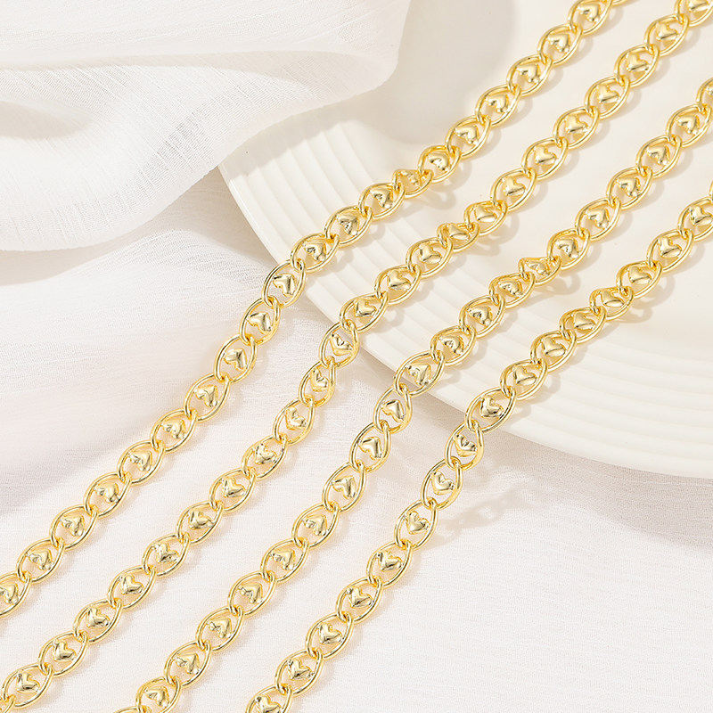 COPPER PACKAGE 14K REAL GOLD COLOR RETENTION LONG O INLAID PEACH HEART CHAIN CHAIN JEWELRY HANDMADE DIY BRACELET ACCESSORIES NECKLACE MATERIAL