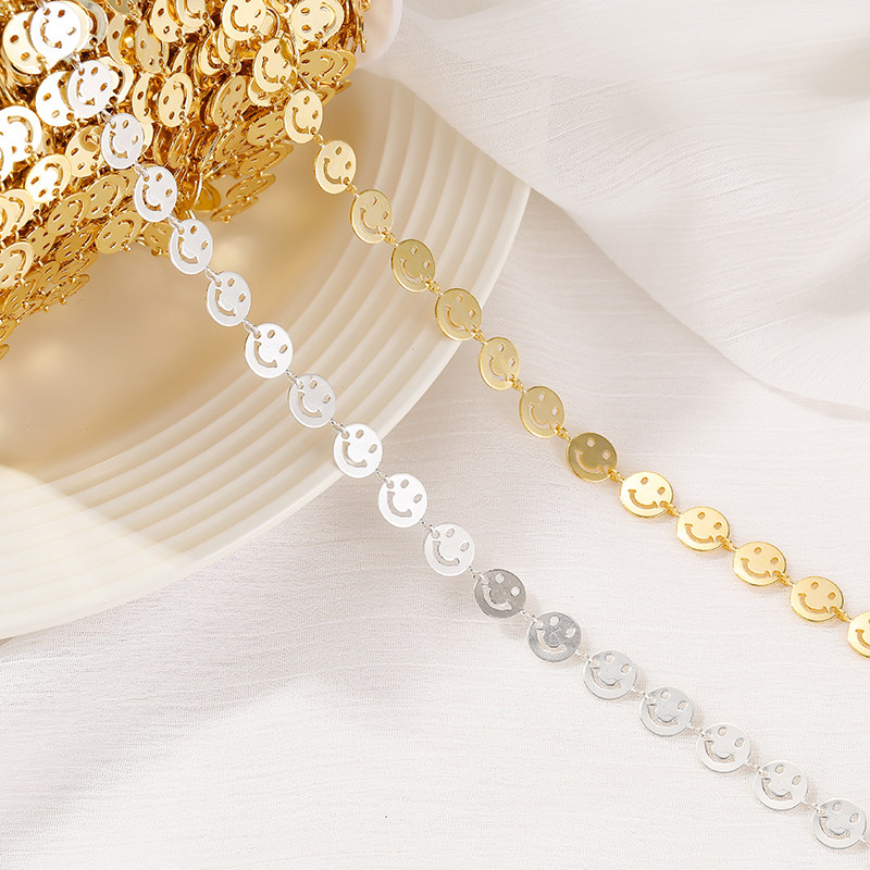 14K GOLD-FILLED COLOR-RETAINING DISC SMILEY FACE CHAIN BRACELET DIY MATERIAL NECKLACE TASSEL HANDMADE LOOSE CHAIN JEWELRY ACCESSORIES