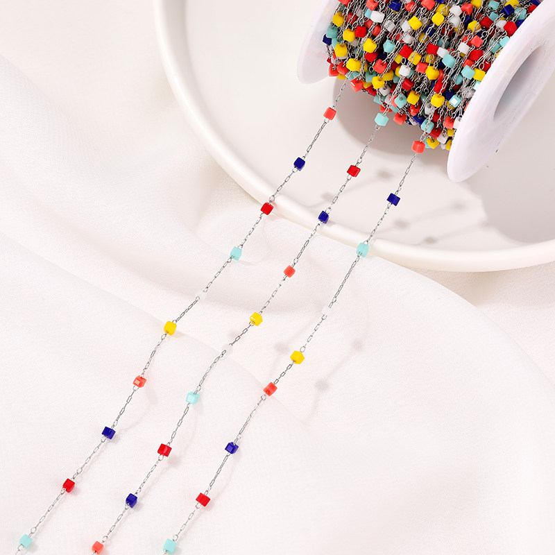 COLOR SQUARE BEADS TITANIUM STEEL CHAIN DIY BRACELET MATERIAL JEWELRY HAND-MADE LOOSE CHAIN ACCESSORIES NECKLACE TASSEL NON-FADING