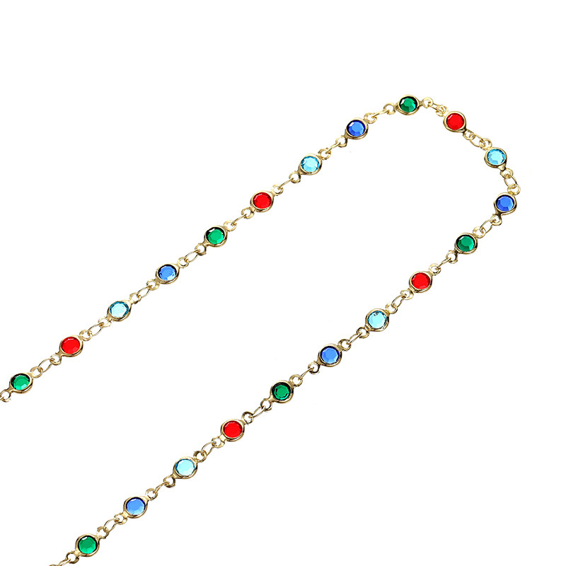 14K GOLD-FILLED COLOR-RETAINING DAZZLING ROUND CRYSTAL BEAD CHAIN DIY NECKLACE HANDMADE MATERIAL BRACELET LOOSE CHAIN JEWELRY ACCESSORIES