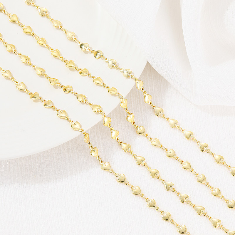 COLOR RETENTION DIY CHAIN COPPER PLATED 14K REAL GOLD SOLID PEACH HEART NECKLACE LOOSE CHAIN BRACELET ACCESSORIES MATERIAL HANDMADE ACCESSORIES