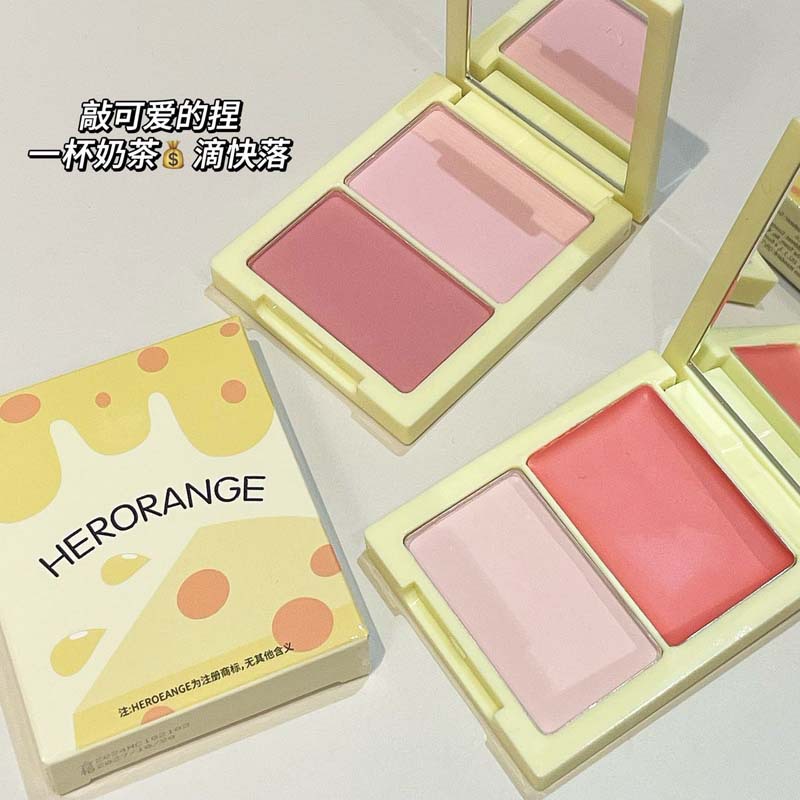 HERORANGE490酪色蜜语双色腮红膨胀色自然提亮高光提气色 HERANGE