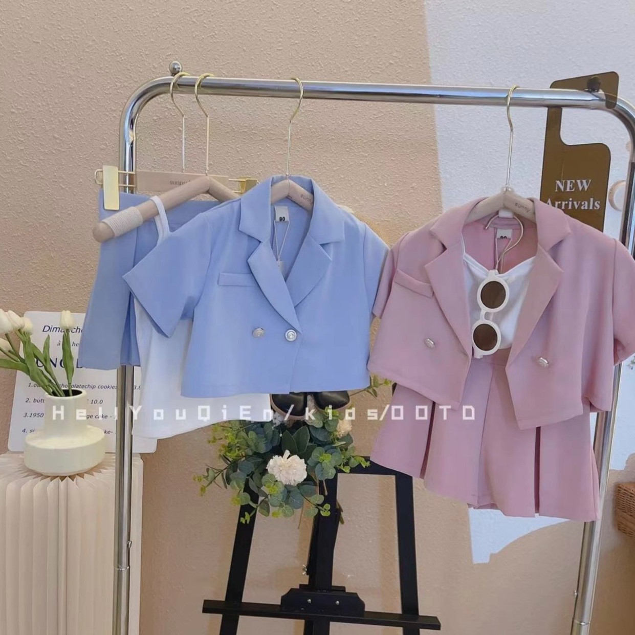 新品2025新款洋气女童西服夏季宝宝休闲韩版三件套法式西装套装