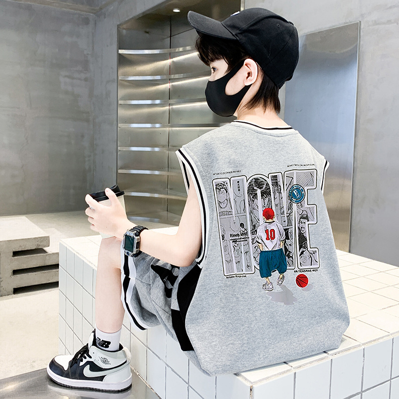 男童夏季套装2025新款儿童装男孩酷帅气时髦无袖背心篮球服夏装潮