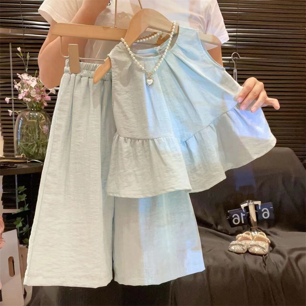 新品两件套童装韩版儿童套装2025夏季新款软牛仔短袖上衣阔腿裤