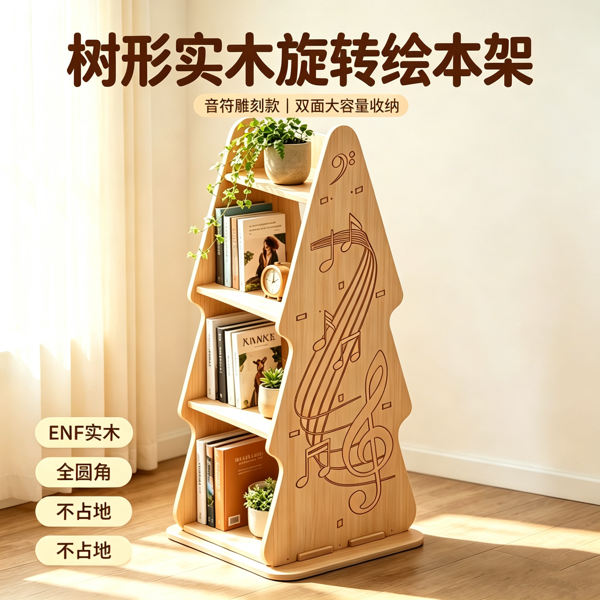 实木圣诞树旋转多层收纳书架图片
