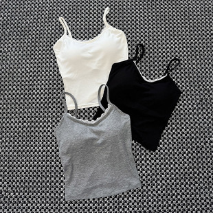 百搭打底背心女蕾丝花边螺纹带胸垫内衣一体文胸小吊带5871 8131