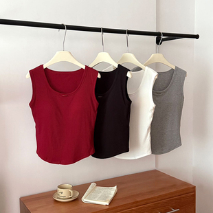 免穿bra云感大码螺纹棉磨毛保暖金品羊绒大U领背心5871-9826