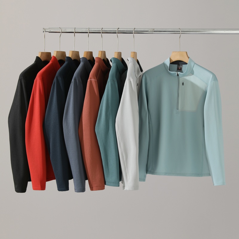 轻户外吸湿透气半拉链立领长袖运动T恤 薄绒加绒打底衫3257-17267