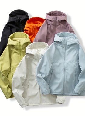 高端春秋季男女户外防风抓绒加绒软壳衣连帽夹克冲锋衣3257-25635