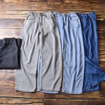 官700+女士夏季宽松透气香蕉裤凉爽天丝牛仔裤直筒阔腿裤5068R-57