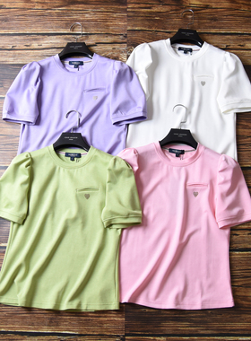 简约纯色款 女士夏季弹力棉修身休闲圆领T恤短袖打底衫 5841-0012