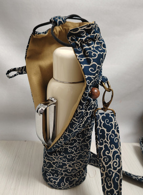 老古布祥云全棉传家壶迷你斜挎保护套户外茶具收纳袋定制背包轻便