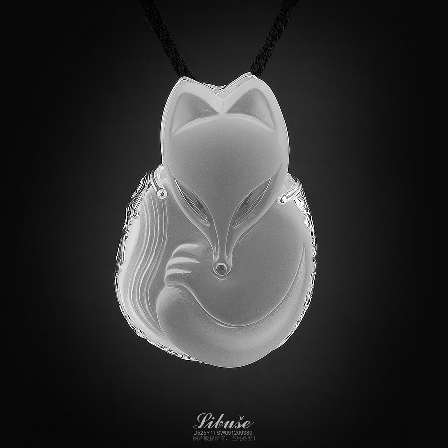 丽伯萨 925纯银饰品 天然白水晶狐狸限量版男款女款吊坠项坠项链