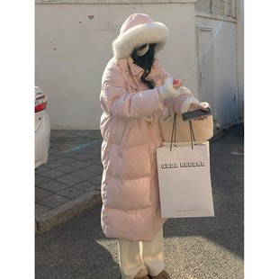 外套 2024新款 牛角扣羽绒服女中长款 宽松加厚白鸭绒大毛领韩版 冬季