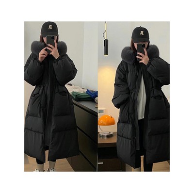 2024年新款羽绒服女中长款收腰白鸭绒宽松狐狸大毛领韩版冬季外套