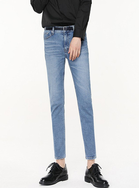 Ms轻熟高级感复古蓝色修身牛仔裤男ins痞帅炸街做旧SLP百搭小脚裤