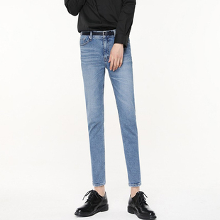 Ms轻熟高级感复古蓝色修身牛仔裤男ins痞帅炸街做旧SLP百搭小脚裤