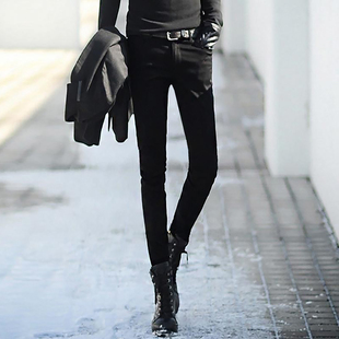 男高街百搭保暖显瘦紧身小脚裤 加厚加绒黑色高档高弹力修身 牛仔裤