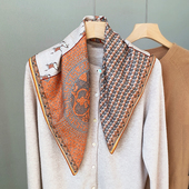 勾花边双面双色 新款 秋冬真丝羊毛65中方巾丝巾围巾 小马图腾