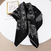 轻扬花衣气质黑白色 18姆米重磅斜纹真丝欧美丝巾大方巾 少量分享