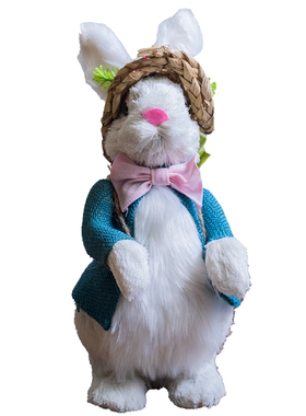 JK慕空间 可爱田园风涤纶白色兔子男女摆件 花园阳台动物装饰