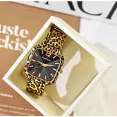 TT韩国时尚 大方形表盘钢带豹纹手表女士高级感百搭品牌石英休闲表