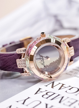 MELISSA玛丽莎小巧带钻精致女表玫瑰金满钻气质皮带品牌手表紫色