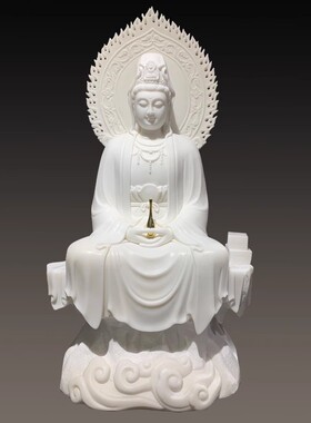大汉九鼎自在观音汉白玉雕刻摆件