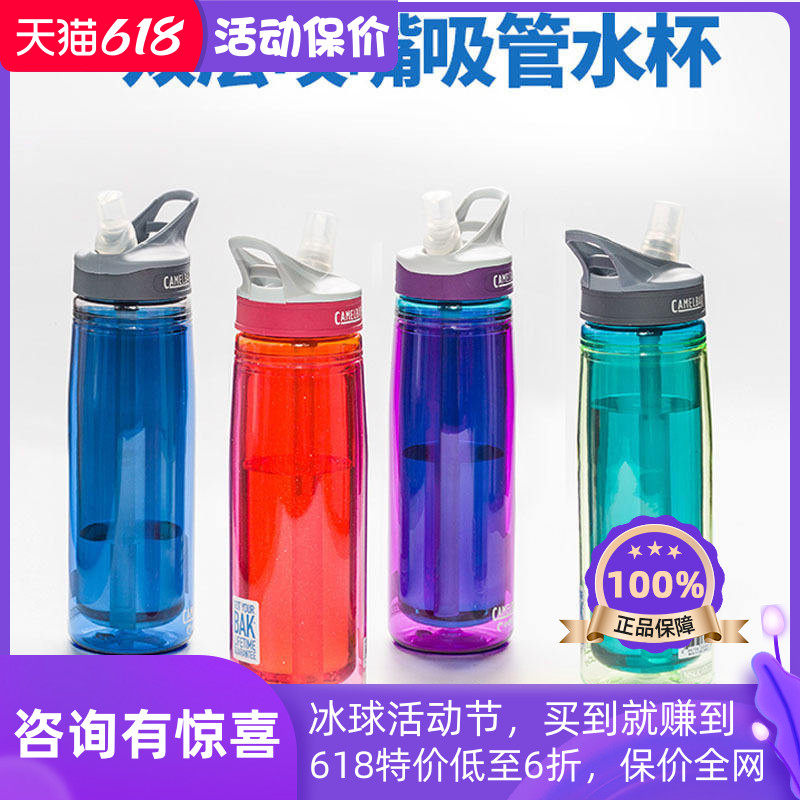 驼峰冰球 橄榄球 运动双层水杯  专用长吸管防尘盖 运动水壶